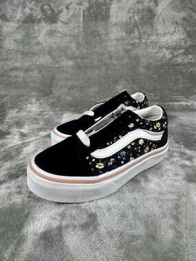 Vans Old Skool Kids Black Floral Sneakers With White Sole Size 11 UY Youth Comfo